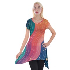 Art Abstract Pattern Short Sleeve Side Drop Tunic