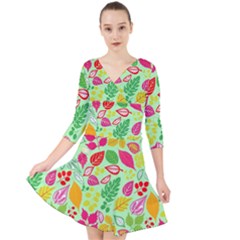 Flower Flora Floral Nature Pattern Seamless Quarter Sleeve Front Wrap Dress by Bedest