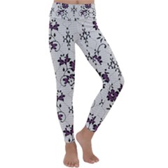 Elegant Purple Floral Jacquard Mesh Lace Fabric Kids  Lightweight Velour Classic Yoga Leggings by ArtfulThreads