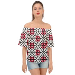 Ukrainian Folk Seamless Pattern Ornament Ethnic Ornament Border Element Traditional Art Off Shoulder Short Sleeve Top by Grandong