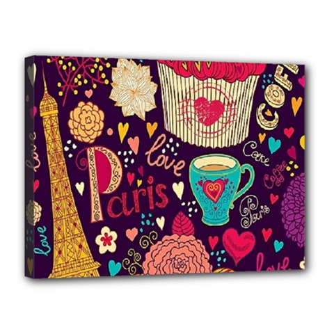 Collage Worx Black Collage Cupcake Eifel Tower Fireworks Paris Canvas 16  X 12  (stretched) by Grandong