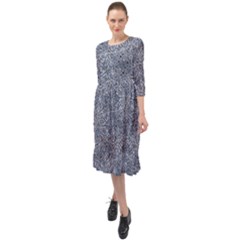 Blue Ornament Complex Mosaic Print Pattern Ruffle End Midi Chiffon Dress by dflcprintsclothing