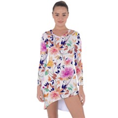 Abstract Floral Background Asymmetric Cut-out Shift Dress