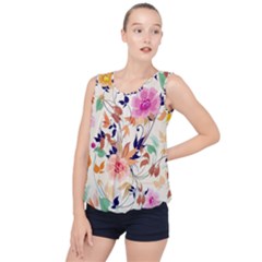 Abstract Floral Background Bubble Hem Chiffon Tank Top