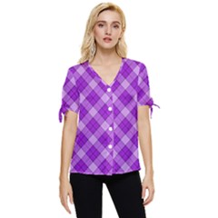 Purple Plaid Tartan 3 Diagonal (2) Bow Sleeve Button Up Top by dressshop