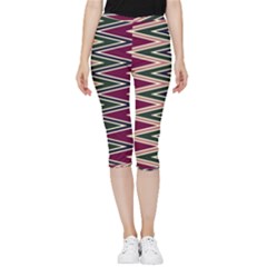 Pattern Zigzag Stripe Design Inside Out Lightweight Velour Capri Leggings  by Maspions