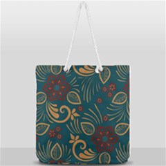 Flowers Floral Retro Flower Texture Full Print Rope Handle Tote (large)