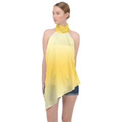 Cream Yellow To Amber Orange Bilinear Gradient Halter Asymmetric Satin Top