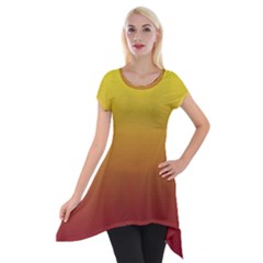 Electric Yellow To Burgundy Red Linear Gradient Short Sleeve Side Drop Tunic by GradientsOmbre