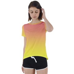 Coral Pink To Electric Yellow Linear Gradient Short Sleeve Open Back T-shirt by GradientsOmbre