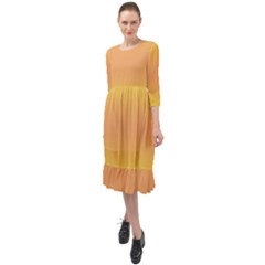 Electric Yellow To Coral Pink Bilinear Gradient Ruffle End Midi Chiffon Dress by GradientsOmbre