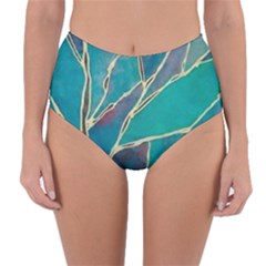 Aqua Batik, Abstract, Colorful Reversible High-waist Bikini Bottoms by kyorashop23
