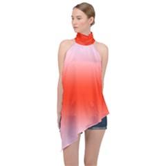 Pink Lace To Scarlet Red Bilinear Gradient Halter Asymmetric Satin Top