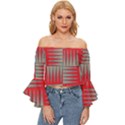 Zigzag Pattern Chevron Red Off Shoulder Flutter Bell Sleeve Top View1