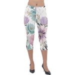 Flowers Pattern Floral Lightweight Velour Capri Leggings 