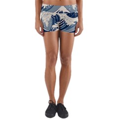 Japanese Wave Pattern Yoga Shorts by Cemarart