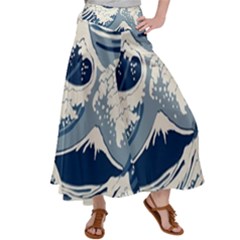 Japanese Wave Pattern Women s Satin Palazzo Pants by Cemarart