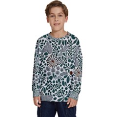 Retro Scandinavian Nordic Flowers Pattern 5 Kids  Crewneck Sweatshirt by violetheavensky