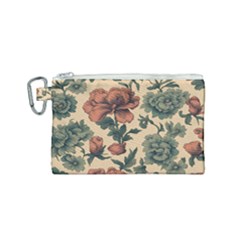 Victorian Beige And Teal Flower Pattern Canvas Cosmetic Bag (small) by violetheavensky