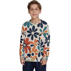 Retro Scandinavian Nordic Flowers Pattern 2 Kids  Crewneck Sweatshirt by violetheavensky