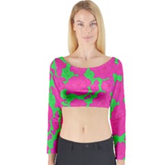 Mid Century Retro Floral 1970s 1960s Pattern 98 Long Sleeve Crop Top by violetheavensky