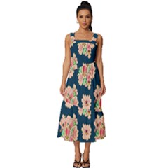 Retro 1880s Flowers Pattern 7 Square Neckline Tiered Midi Dress by violetheavensky