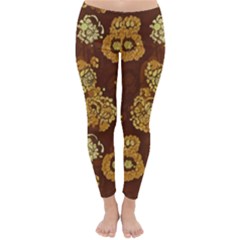 Mid Century Retro Floral 1970s 1960s Pattern 95 Classic Winter Leggings