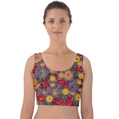 Mid Century Retro Floral 1970s 1960s Pattern 90 Velvet Crop Top by violetheavensky