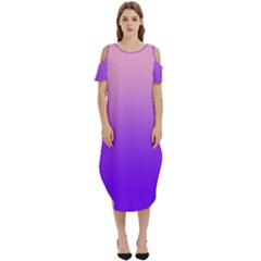 Cotton Candy Pink To Indigo Violet Linear Gradient Cold Shoulder Loose Fit Dress With Pockets by GradientsOmbre