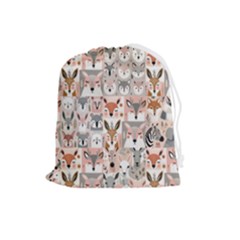 Mix Animal Faces Drawstring Pouch (large) by DinkovaArt