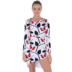 Rose Hip Pattern Branches Autumn Asymmetric Cut-out Shift Dress