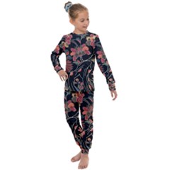 Red Flowers 2 Kids  Long Sleeve Set  by DinkovaArt