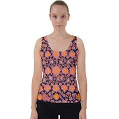 Mid Century Retro Floral 1970s 1960s Pattern 74 Velvet Tank Top by violetheavensky