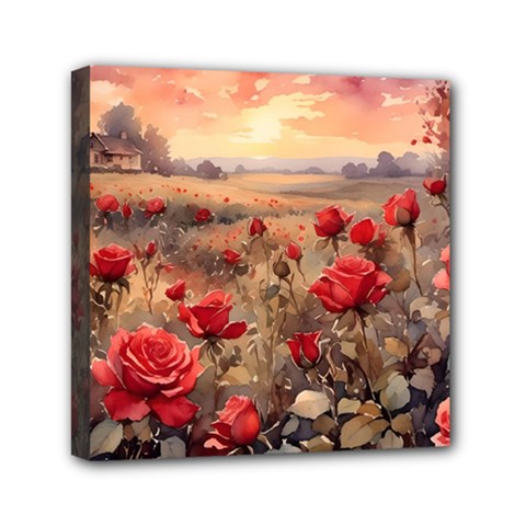 Roses Flower Field Sunset Nature Mini Canvas 6  X 6  (stretched) by Anend