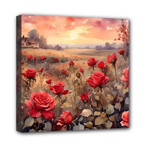 Roses Flower Field Sunset Nature Mini Canvas 8  X 8  (stretched) by Anend