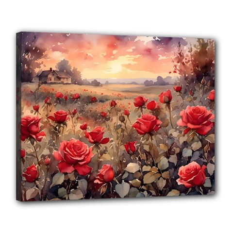 Roses Flower Field Sunset Nature Canvas 20  X 16  (stretched) by Anend