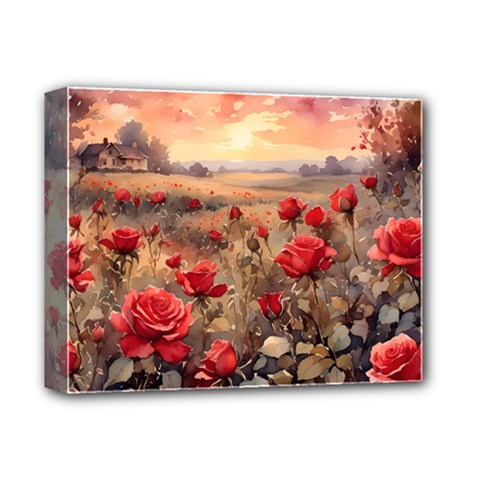Roses Flower Field Sunset Nature Deluxe Canvas 14  X 11  (stretched) by Anend
