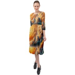 Nature Storm Painting Ruffle End Midi Chiffon Dress by Anend