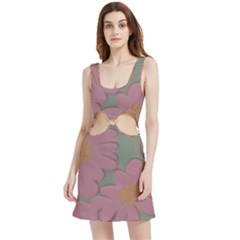 Mid Century Retro Floral 1970s 1960s Pattern 80 Velour Cutout Dress