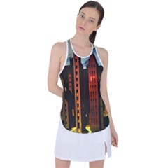 Sci-fi Futuristic Science Fiction City Neon Scene Artistic Technology Machine Fantasy Gothic Town Bu Racer Back Mesh Tank Top by Posterlux