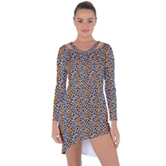 Blue Brown Leopard Asymmetric Cut-out Shift Dress