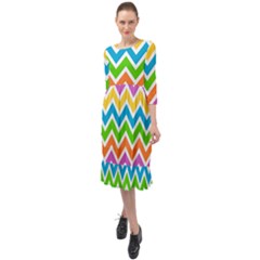 Chevron Pattern Design Texture Ruffle End Midi Chiffon Dress by Anend