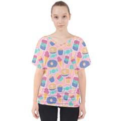 Ice Cream Donut Sweets Candie V-neck Dolman Drape Top by Apenda