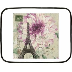 Purple Floral Vintage Paris Eiffel Tower Art Mini Fleece Blanket (two Sided) by chicelegantboutique