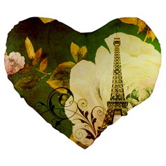 Floral Eiffel Tower Vintage French Paris 19  Premium Heart Shape Cushion by chicelegantboutique