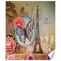 Fuschia Flowers Butterfly Eiffel Tower Vintage Paris Fashion Canvas 8  X 10  (unframed) by chicelegantboutique