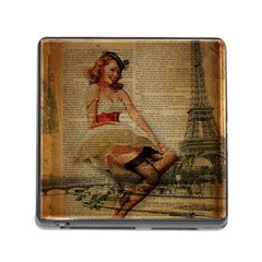 Cute Sweet Sailor Dress Vintage Newspaper Print Sexy Hot Gil Elvgren Pin Up Girl Paris Eiffel Tower Memory Card Reader With Storage (square) by chicelegantboutique