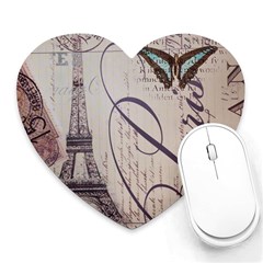 Vintage Scripts Floral Scripts Butterfly Eiffel Tower Vintage Paris Fashion Mouse Pad (heart) by chicelegantboutique