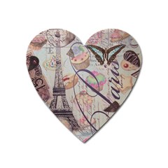 French Pastry Vintage Scripts Floral Scripts Butterfly Eiffel Tower Vintage Paris Fashion Magnet (heart) by chicelegantboutique