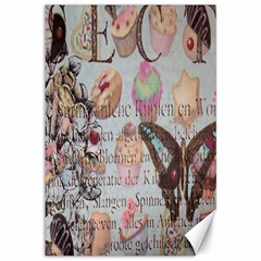 French Pastry Vintage Scripts Floral Scripts Butterfly Eiffel Tower Vintage Paris Fashion Canvas 12  X 18  (unframed) by chicelegantboutique